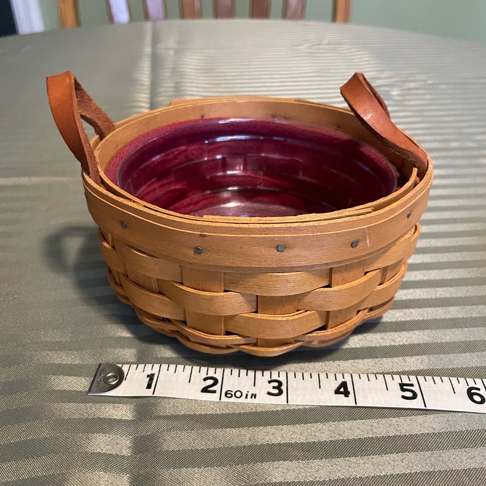 Longaberger Brown Basket with Burgundy Fabric Liner and Plastic Liner